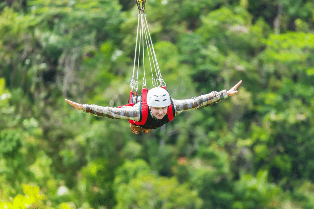 Picture of person on a Gatlinburg zipline course.