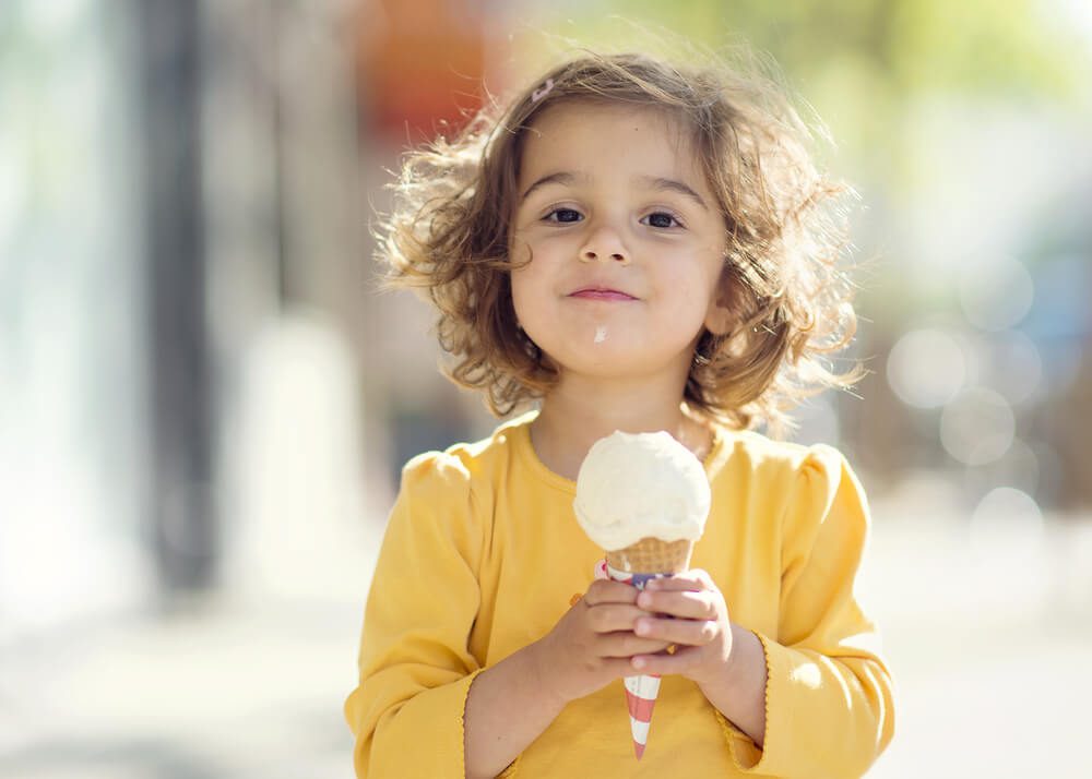 A little girl with ice cream from a shop in Gatlinburg.
