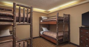 Bunkbeds in a Gatlinburg hotel near top shopping spots. 