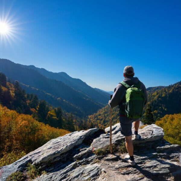 A person hiking in Great Smoky Mountains National Park.