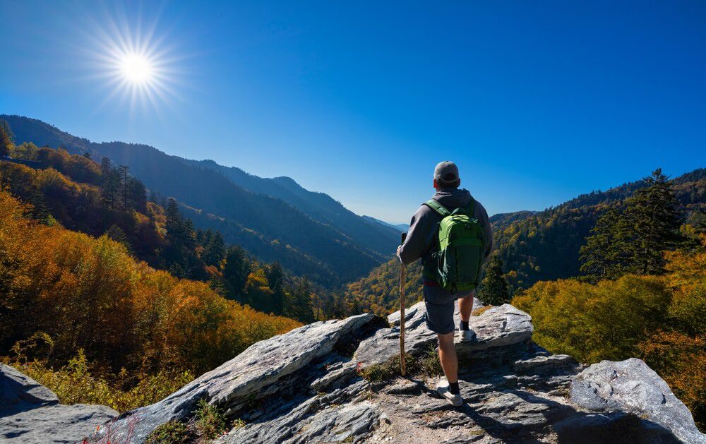 A person hiking in Great Smoky Mountains National Park.