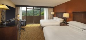 A guestroom of a Gatlinburg hotel to stay at during a Christmas vacation.
