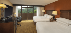 A room at a Gatlinburg hotel near live music spots.