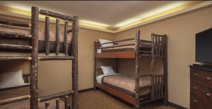 A bunk room at a Gatlinburg hotel to stay at when on a summer vacation in Tennessee.