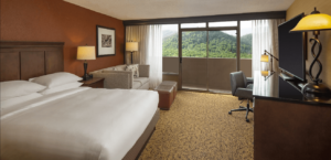 A room at a hotel in Gatlinburg to enjoy the colors of the season when staying in the fall.