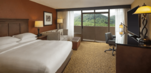 A room at a hotel to stay at when visiting the Gatlinburg Craftsmen's Fair.