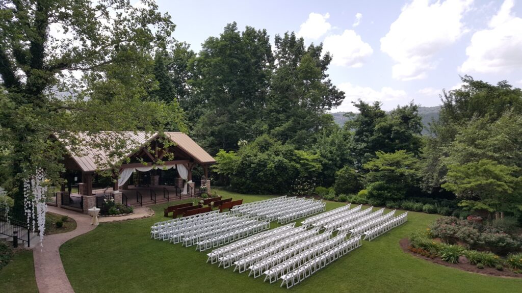 The outdoor wedding ceremony space at a Tennessee hotel in Gatlinburg.