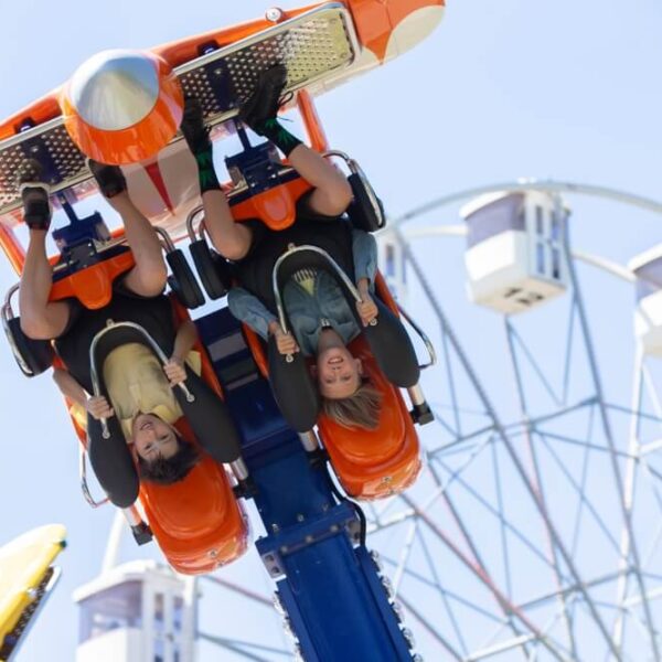 People riding a ride at one of the theme parks in Tennessee near Gatlinburg.