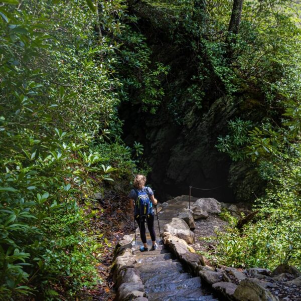 A person hiking during the best time to visit Gatlinburg.